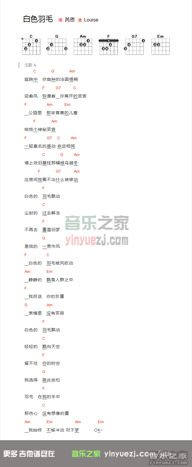 白色羽毛文本吉他谱